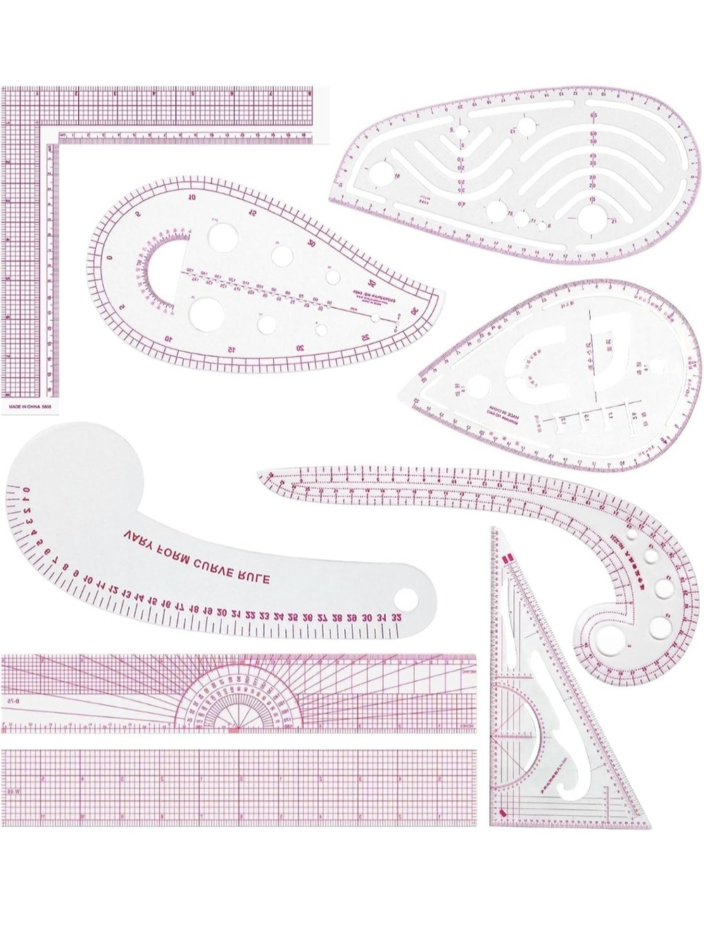 Clear Pink Sewing Curve Ruler Set - Home Party Supplies